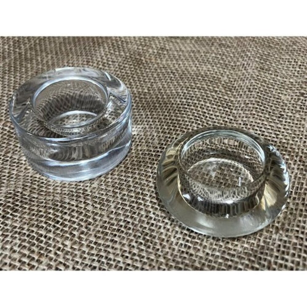 Set Of 2 Vintage Clear Glass Candle Stick Holder Votives Round Design For Home D
